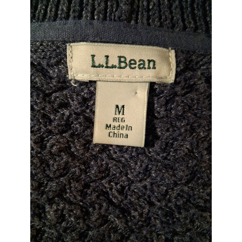 LL Bean Open Front Cardigan Sweater Blue 100% Cotton Knit Medium - Picture 3 of 5